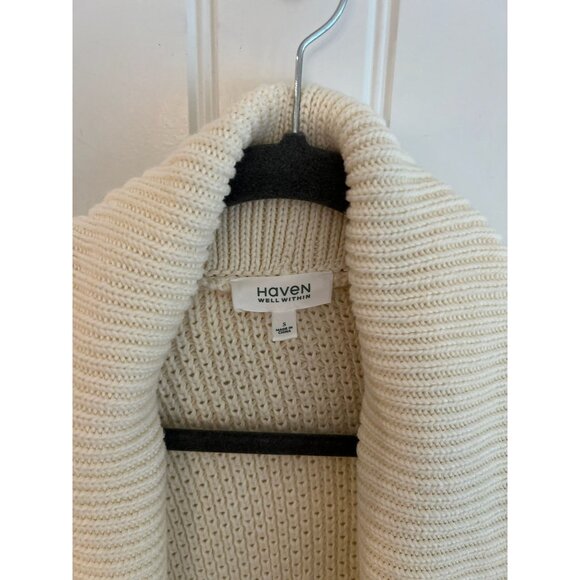 Haven Well Within Organic Cotton Honeycomb‎ Shawl Cream Cardigan Sz Small - Picture 3 of 6